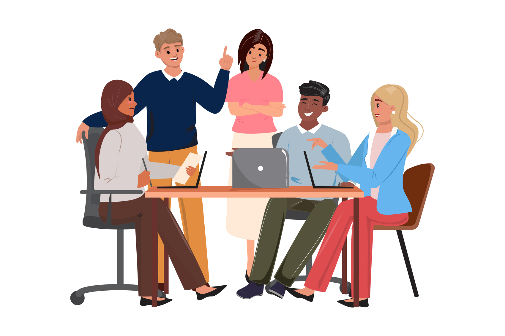 Diverse colleagues unite at the desk – Transparent